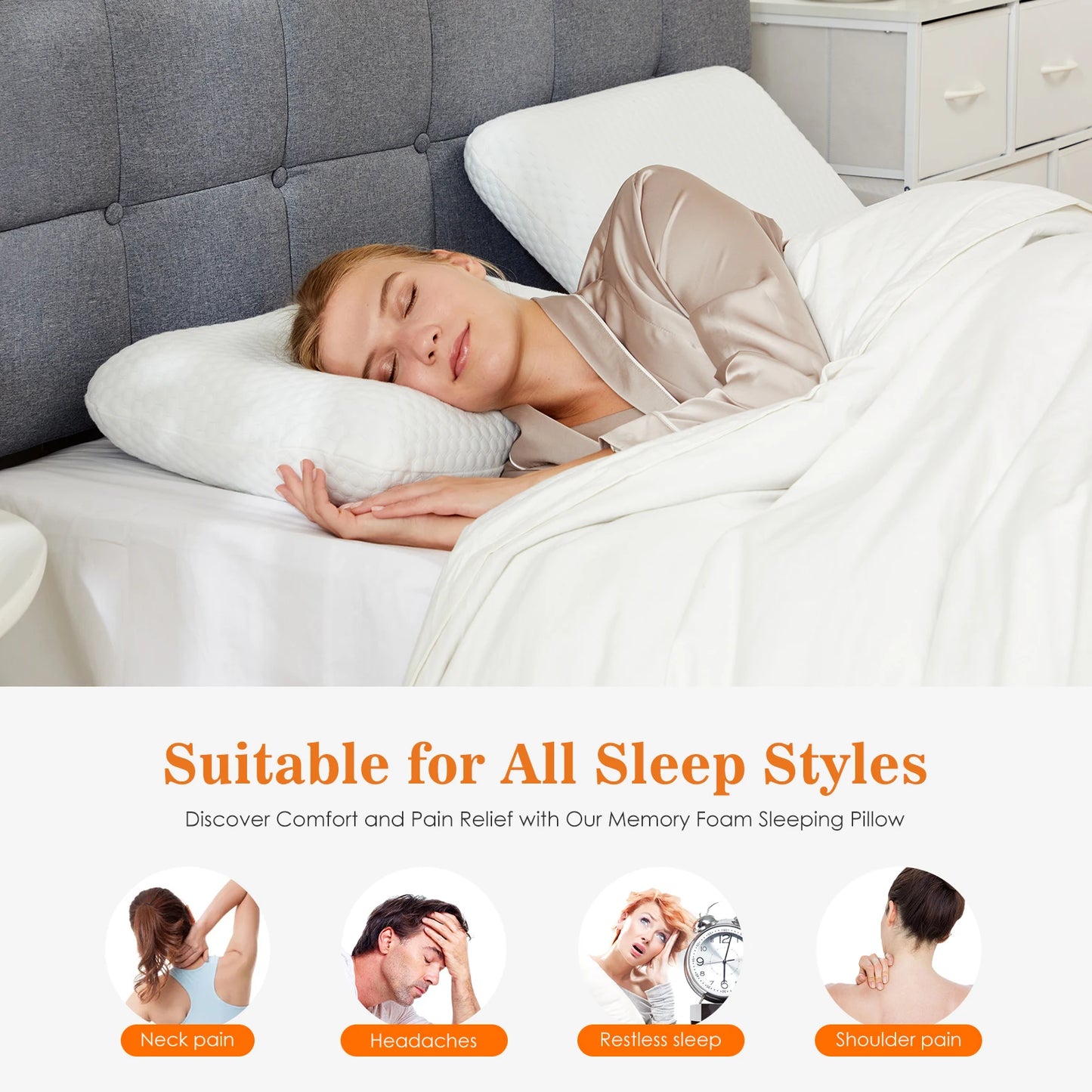 MCQ Memory Foam Neck Pillow With Ventilated Washable Cover