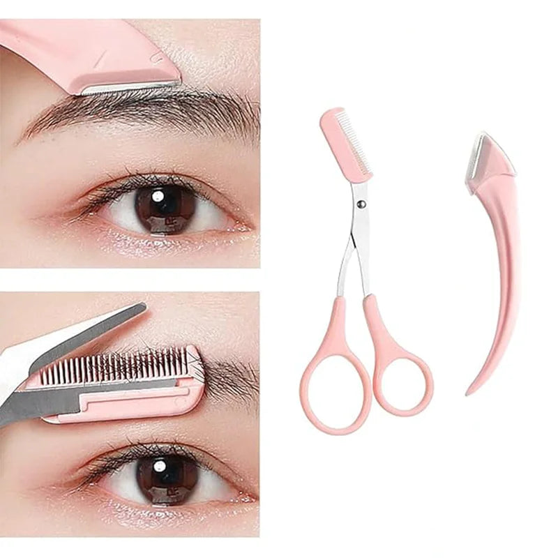 Eyebrow Trimmer Set With Curved Razor And Scissors For Beginners