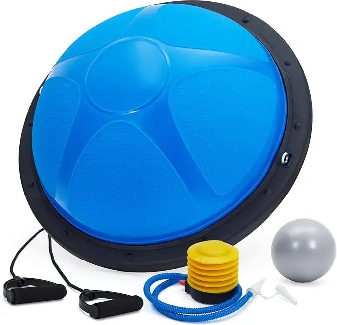 Half Exercise Ball With Non-Slip Base And Bands For Yoga Pilates Fitness