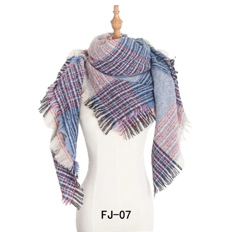 SENAIFEI Women's Triangle Knit Scarf Plaid Pashmina Shawl Wrap