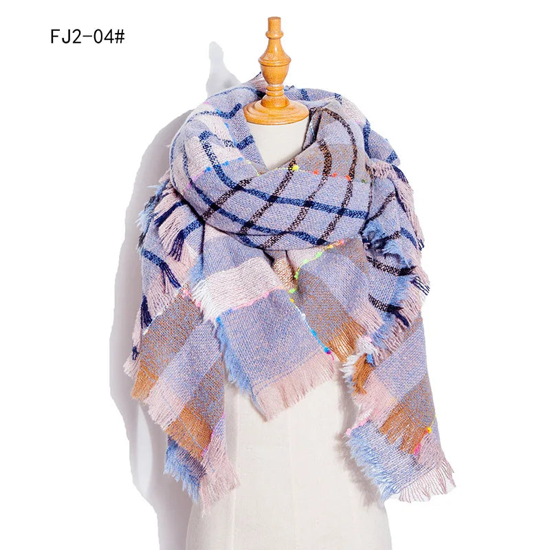 SENAIFEI Women's Triangle Knit Scarf Plaid Pashmina Shawl Wrap