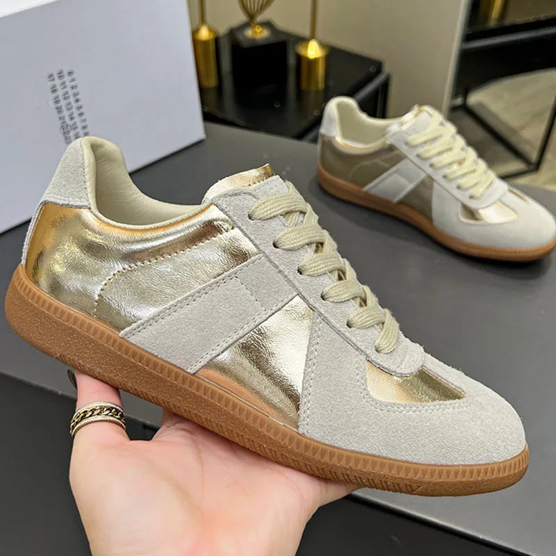 Suede Patchwork Casual Shoes Men Round Toe Lace Up Flats