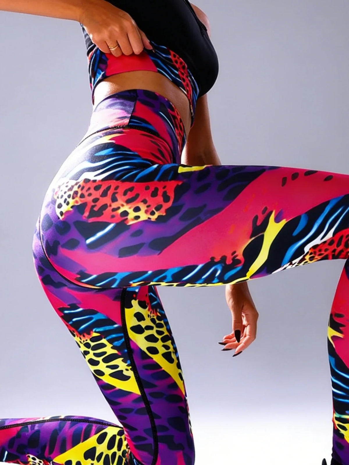 Womens High Waist Leopard Print Yoga Leggings With Pockets