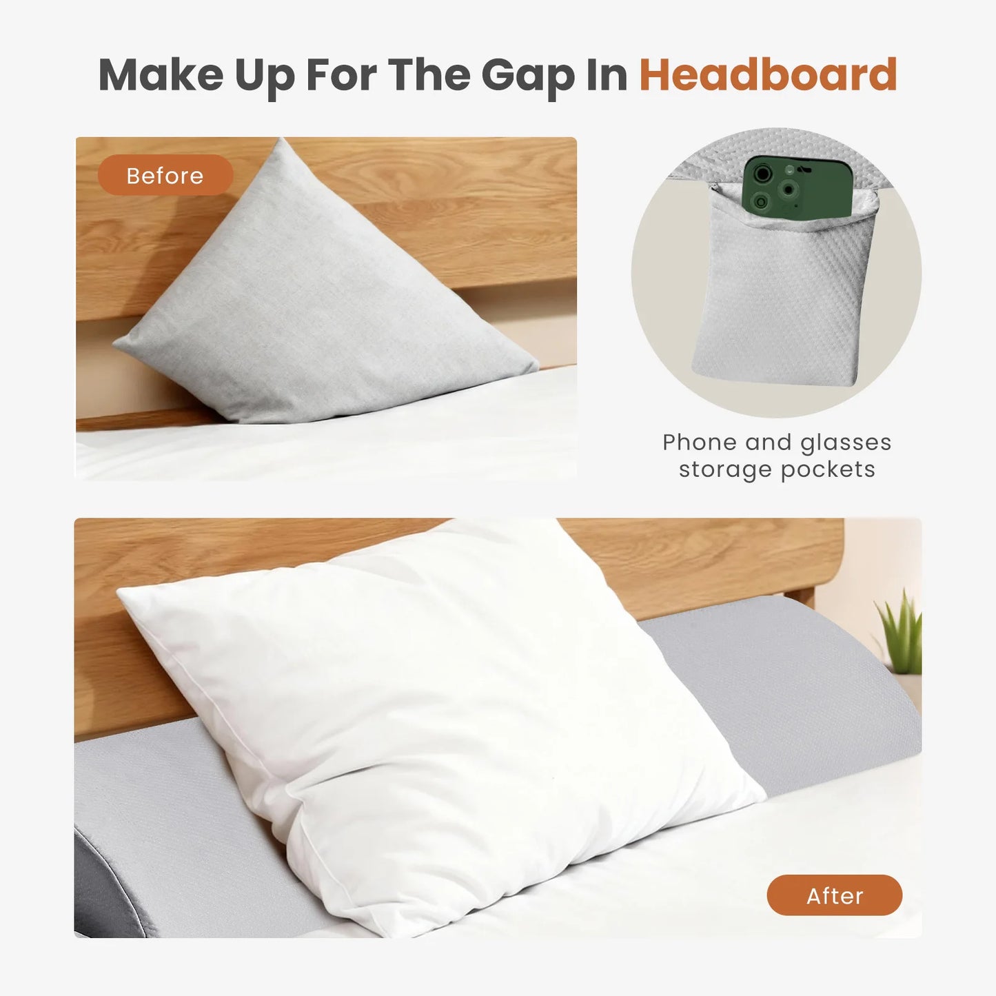 JHK Headboard Wedge Memory Foam Pillow With Removable Cover